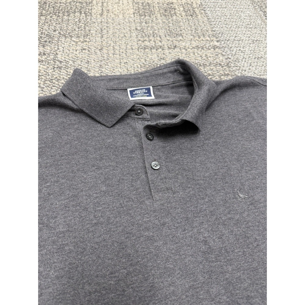 Charles Tyrwhitt Mens XL Charcoal Grey Pique‎ Polo Shirt Short Sleeve Bird Logo